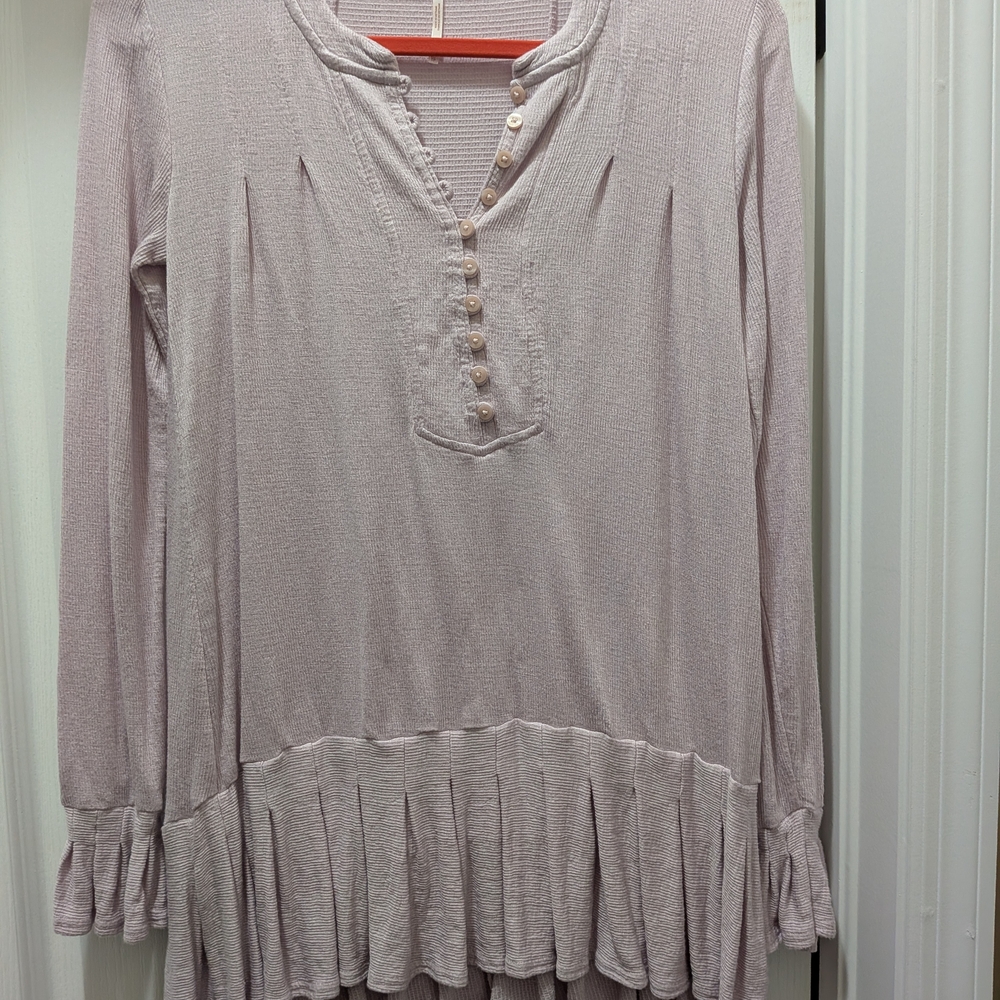 Free People Long Sleeve Ruffle-Hem Tunic in Light Mauve